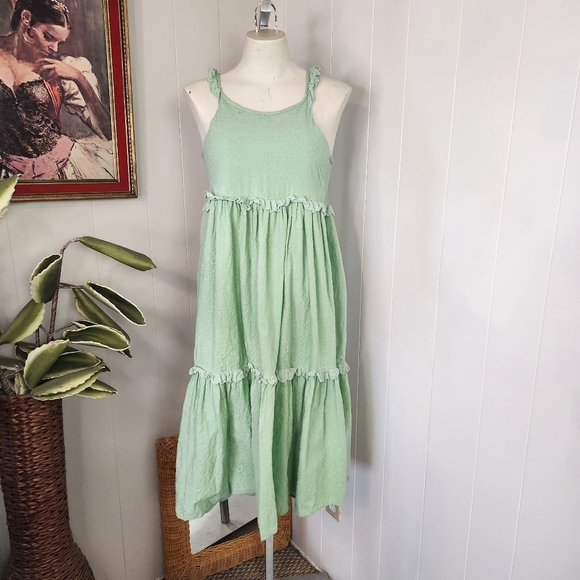 Haute Hippie Kids Green Peasant Tiered Ruffle Dress Girls Size 12 Boho Bohemian - Picture 1 of 12